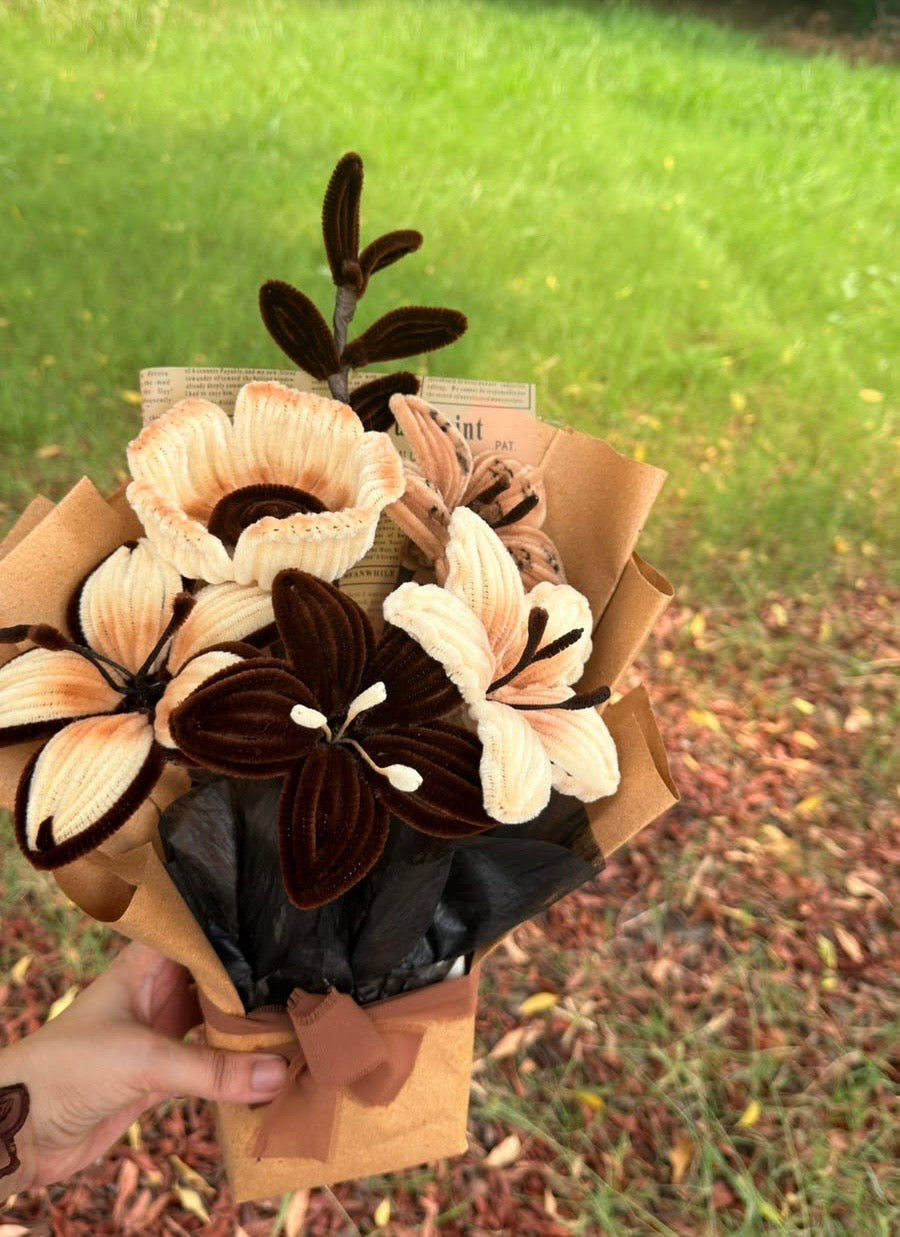 Brown and Beige Lilies - Handmade Bouquet