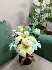 White and Green Lilies Bouquet - Handmade